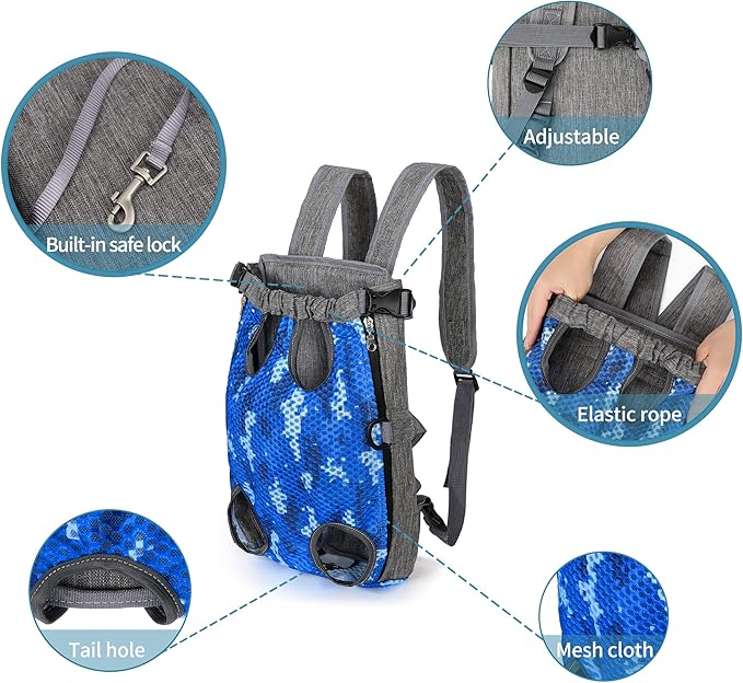 Mile High Life | Hiking Outdoor Pet Carrier Backpack | Legs Out Puppy Cat Carrier | Camouflage Dog Carrier for Small Dogs | Dog Backpack w Breathable Mesh (Blue)