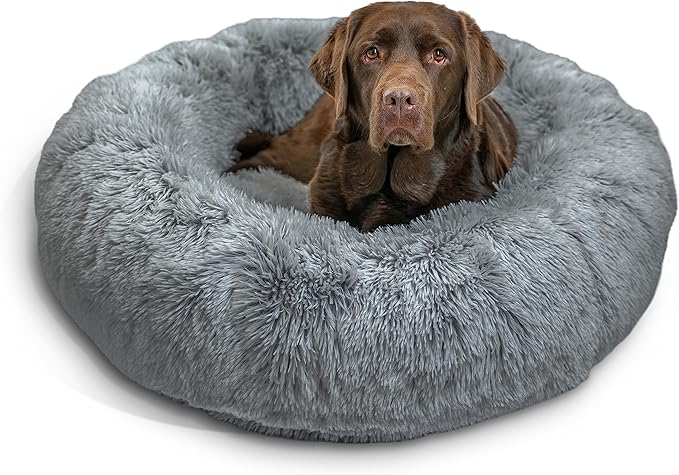 Best Friends by Sheri The Original Calming Donut Cat and Dog Bed in Shag Fur Gray 36"