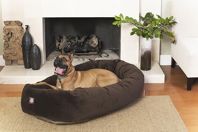 Majestic Pet 52 Inch Suede Calming Dog Bed Washable – Cozy Soft Round Dog Bed with Spine Support for Dogs to Rest their Head 52x35x11 (Inch)