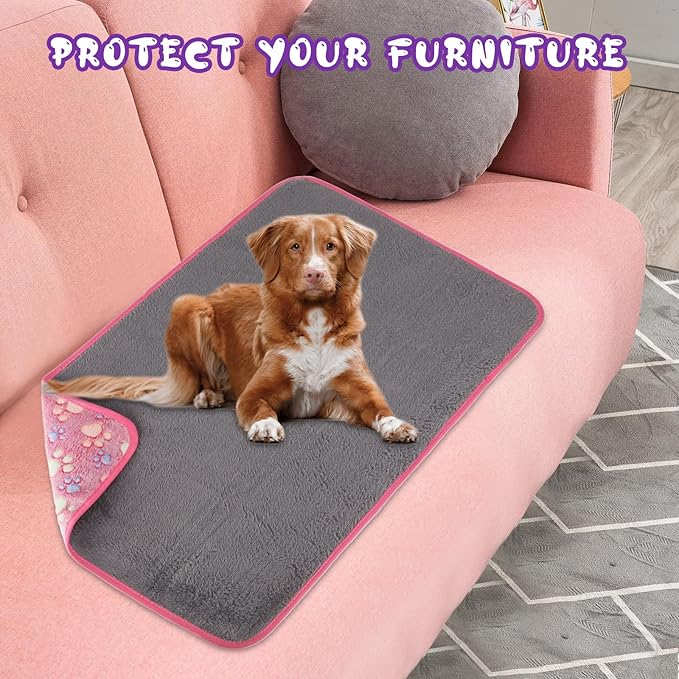 YUEPET Waterproof Dog Blankets, 2 Pack Washable Dog Blankets for Bed Couch Sofa Protector Fleece Flannel Puppy Blanket Soft Plush Reversible Throw Blanket for Medium Large Dog Cat 40"×30"(Purple+Pink)