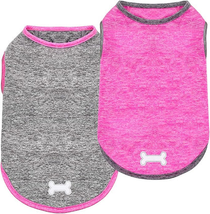 KYEESE 2 Pack Dog Shirts Quick Dry Soft Stretchy Dog T-Shirts with Reflective Label Sun Protection Tank Top Sleeveless Vest Dog Clothes for Small Medium Dogs