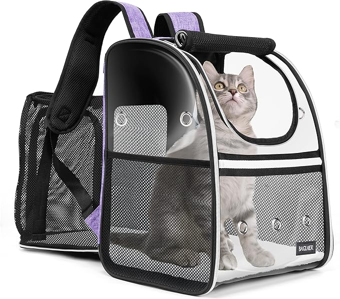 BAGLHER Expandable Pet Carrier Backpack，Pet Bubble Backpack for Small Cats Puppies Dogs Bunny, Airline-Approved Ventilate Transparent Capsule Backpack for Travel, Hiking and Outdoor Use. Purple