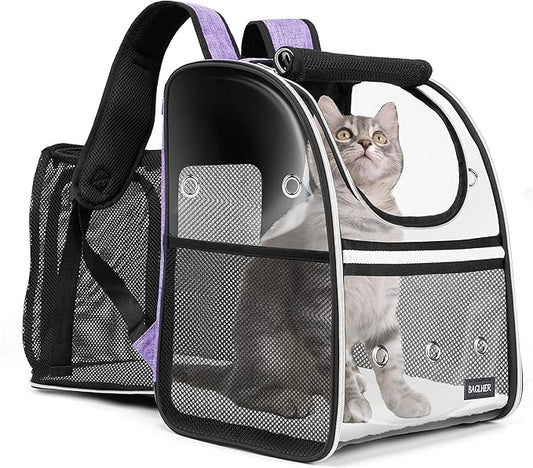 BAGLHER Expandable Pet Carrier Backpack，Pet Bubble Backpack for Small Cats Puppies Dogs Bunny, Airline-Approved Ventilate Transparent Capsule Backpack for Travel, Hiking and Outdoor Use. Purple