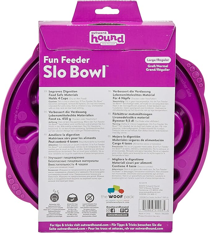 Outward Hound Fun Feeder Slo Bowl, Slow Feeder Dog Bowl, Large/Regular, Purple