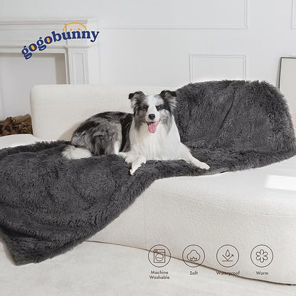 gogobunny Waterproof Plush Long Faux Fur Pet Throw Blanket Ultra Soft Fluffy Bed Couch Cover Washable (60x80 Inch 1), Grey)