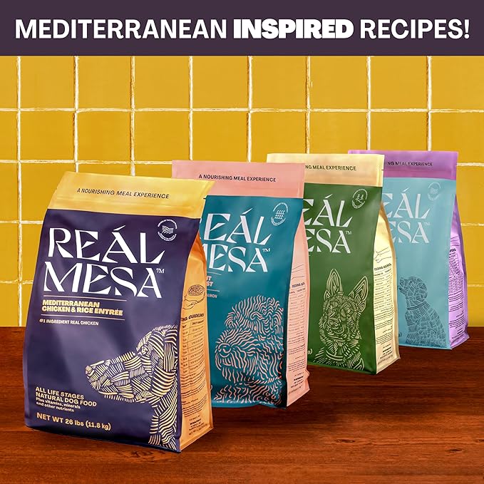 Real Mesa Premium Dry Dog Food - High Protein, Chef Curated Adult Dog Nutrition, Mediterranean Chicken & Rice Entrée (26lbs)