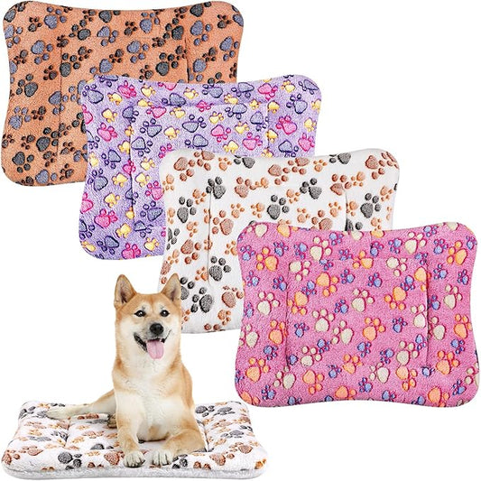 4 Pack Ultra Soft Dog Cat Bed Mat with Cute Prints Reversible Fleece Dog Crate Kennel Pad Cozy Washable Thickened Hamster Guinea Pig Bed Pet Bed Mat for Small Animals (Vivid Color,30 x 22 Inches)