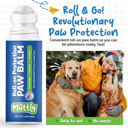 Roll-On Dog Paw Balm - Easy & Fast to Apply, Natural, Non-Toxic, Food-Grade, Lick-Safe Dog Paw Wax - Moisturizing & Soothing Protection from Snow, Hot Pavements & More - All-Season Paw Protection