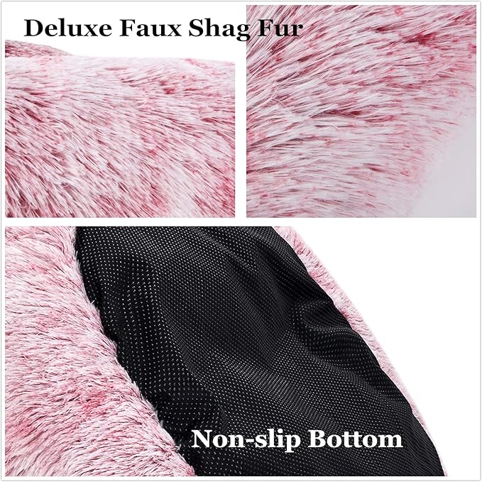 Coohom Oval Calming Donut Cuddler Dog Bed Bed(30"/36"/43") for (XXL(43"x34"x8"), Red)