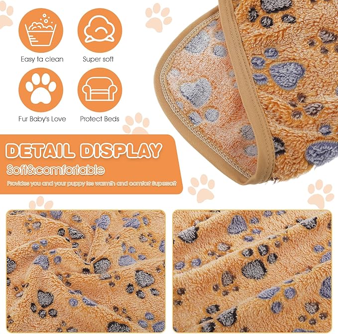 WLLHYF 2 PCS Pet Blanket Flannel Cozy Warm Calming Blanket Paw Print Throw Bed Cover for Cat Dogs Puppy Kitten (23x16 Inch)