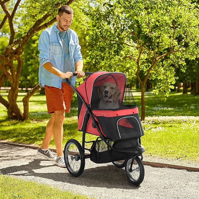 NicBex Dog Stroller with 3 Big Wheels Foldable Cat Stroller with Adjustable Canopy