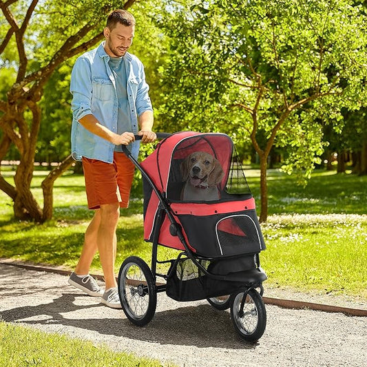 NicBex Dog Stroller with 3 Big Wheels Foldable Cat Stroller with Adjustable Canopy