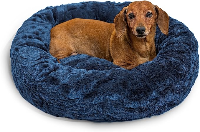 Best Friends by Sheri The Original Calming Donut Cat and Dog Bed in Lux Fur Navy 23"