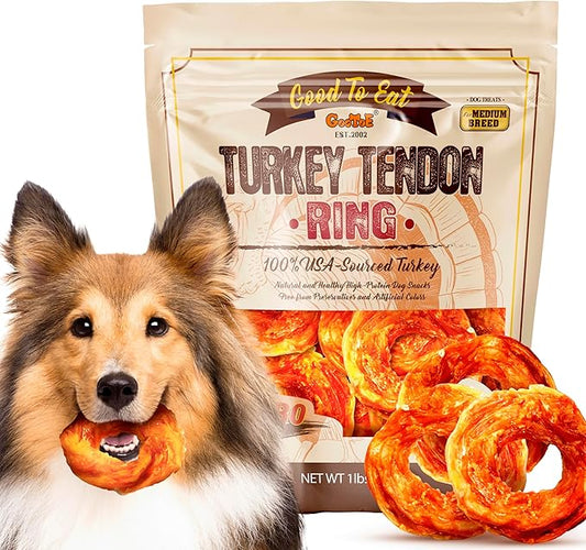 Gootoe Turkey Tendon Dog Treats – 100% USA-Sourced, Natural Snack, Premium Training Chews, Hypoallergenic, Reseal Value Bags, Size for Medium Dogs, Ring (M) Jumbo Pack, 1 lb (Pack of 1)