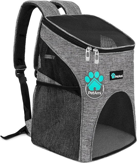 PetAmi Small Dogs and Cat Backpack Carrier, Airline Approved Pet Backpack Carrier, Ventilated, Safety Strap, Buckle Support Designed for Hiking Travel Camping Outdoor, Max 18 lbs (Heather Gray)