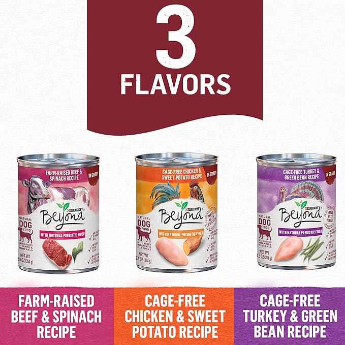 Purina Beyond Gravy, Beef, Chicken or Turkey in Gravy Ground Entree Grain Free Wet Dog Food Variety Pack - (Pack of 6) 12.5 oz. Cans