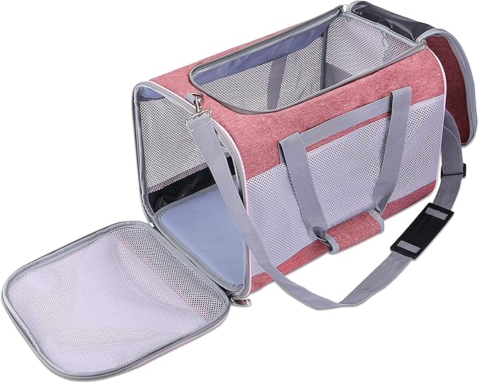 Cat Carrier Dog Carrier Portable Pet Carrier, Soft Sided Fat Cat Carrier Medium Airline Approved, Foldable Bunny Puppy Cat Carrier up to 20lbs, Cat Bag Carrier for Travel (Pink)