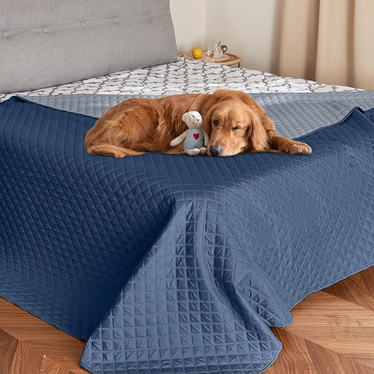 NICETOWN Waterproof Pet Blanket, Liquid Pee Proof Dog Blanket for Sofa Bed Couch, Reversible Floor Bed Furniture Protector Cover for Small Medium Large Dogs Cats, 1 Panel, Navy/Stone Blue, 62" x 82"