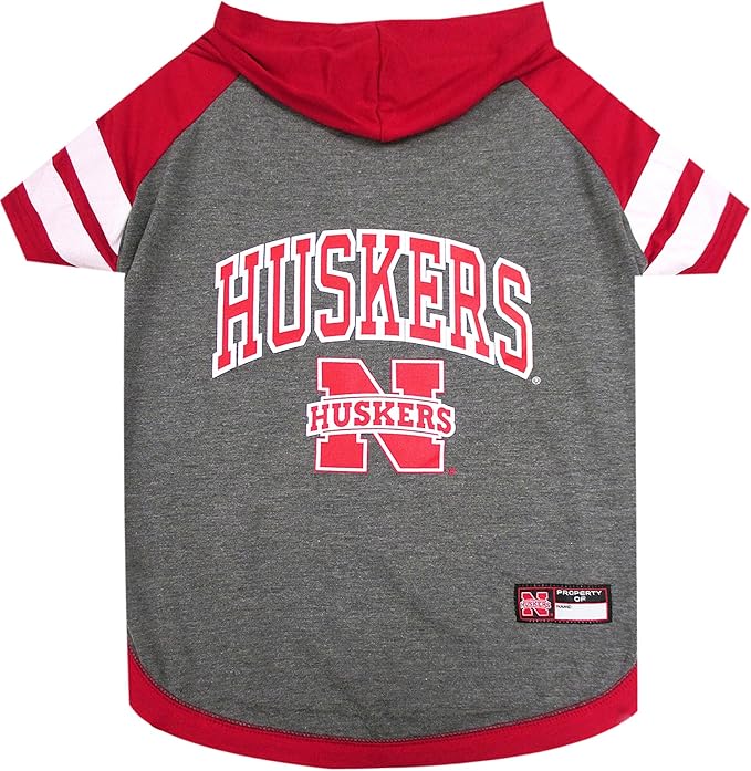 NCAA Nebraska Cornhuskers Hoodie for Dogs & Cats, Large Collegiate Licensed Dog Hoody Tee Shirt. Sports Hoody T-Shirt for Pets. College Sporty Dog Hoodie Shirt.