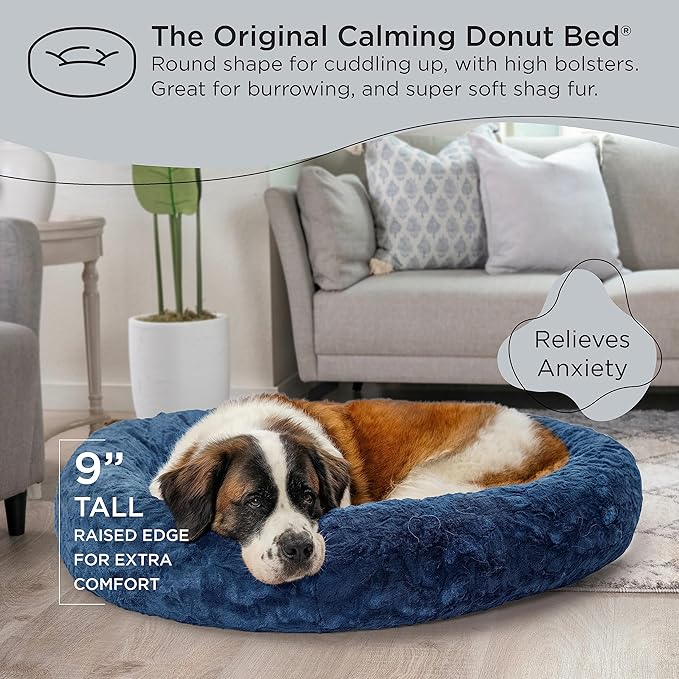 Best Friends by Sheri The Original Calming Donut Cat and Dog Bed in Lux Fur Navy 45"