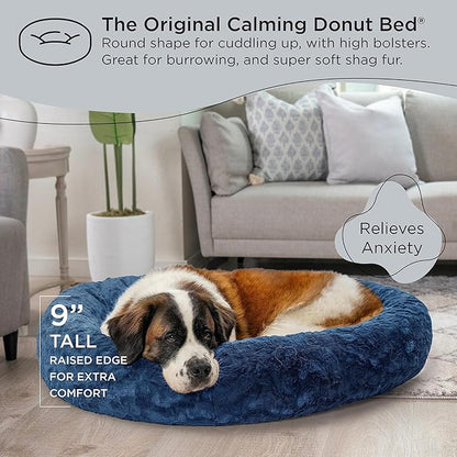 Best Friends by Sheri The Original Calming Donut Cat and Dog Bed in Lux Fur Navy 45"
