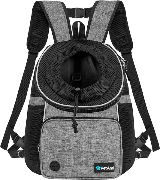 PetAmi Dog Front Carrier Backpack, Adjustable Pet Cat Chest Ventilated Dog Carrier for Hiking Camping Travel, Small Medium Puppy Large Cat Carrying Bag, Max 10 lbs, Gray