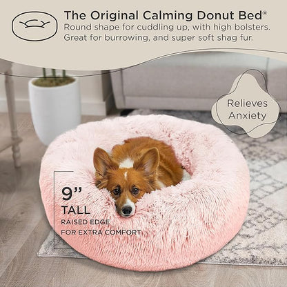 Best Friends by Sheri The Original Calming Donut Cat and Dog Bed in Shag Fur Cotton Candy Pink 30"