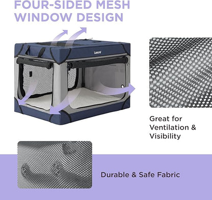 Lesure Soft Collapsible Dog Crate 42 Inch 4-Door Foldable