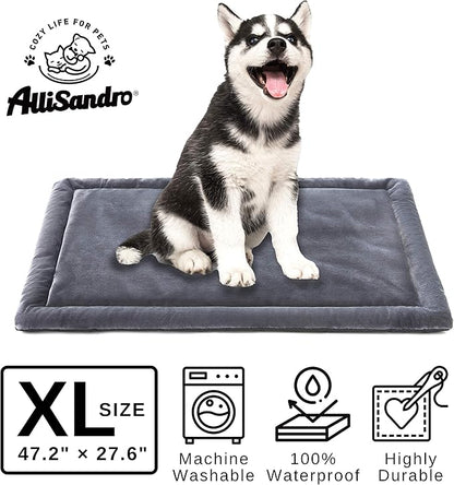 Allisandro Water-Proof Dog Bed, Washable Mat Crate Pad, Durable Pet Beds Soft Dog Mattress, Anti-Slip Kennel Pads for Dogs, Cats and Small Animal, Grey (47.2 x 27.6 Inches)