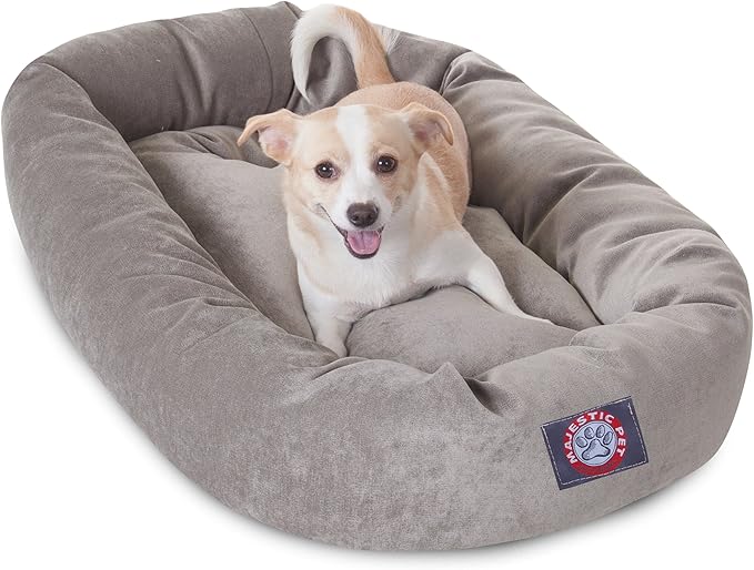 Majestic Pet 32 Inch Micro Velvet Calming Dog Bed Washable – Cozy Soft Round Dog Bed with Spine for Head Support 32x23x7 (inch)