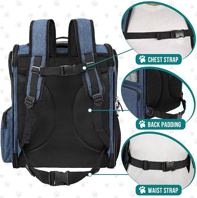 PetAmi Dog Backpack Carrier for Small Large Cat, Pet, Puppies, Ventilated Pet Hiking Backpack Travel Bag, Airline Approved Cat Backpack Carrier, Safety Back Support, Camping Biking, Max 18 lbs, Navy