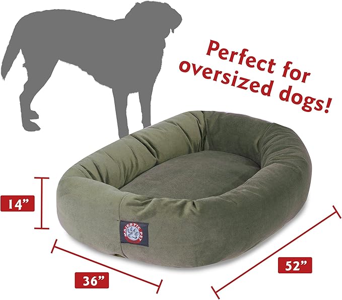 Majestic Pet 52 Inch Suede Calming Dog Bed Washable – Cozy Soft Round Dog Bed with Spine Support for Dogs to Rest their Head 52x35x11 (Inch)
