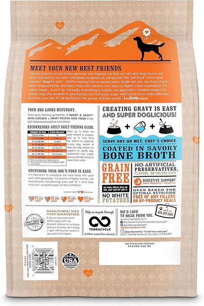 I AND LOVE AND YOU Baked and Saucy Dry Dog Food - Chicken + Sweet Potato - Prebiotic + Probiotic, Real Meat, Grain Free, No Fillers, 4lb Bag