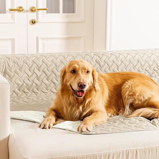 gogobunny 100% Double Sided Waterproof Dog Blanket Soft Pet Bed Cover Reversible Protect Furniture Couch Sofa Car for Puppy Cat Kids (Dark Beige/Light Beige 40x50 Inch 1))