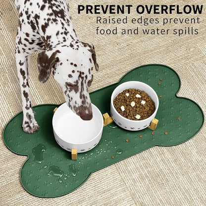 Dog Food Mat Anti-Slip Silicone Dog Bowl Mat Thicker Pet Placemat Waterproof Cat Feeder Pad with Raised Edge Puppy Kitten Feeding Mats Suitable Small Medium-Sized Dogs Cats Eating Tray