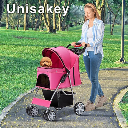 4 Wheels Pet Stroller for Small Medium Dogs Cats 33 lbs