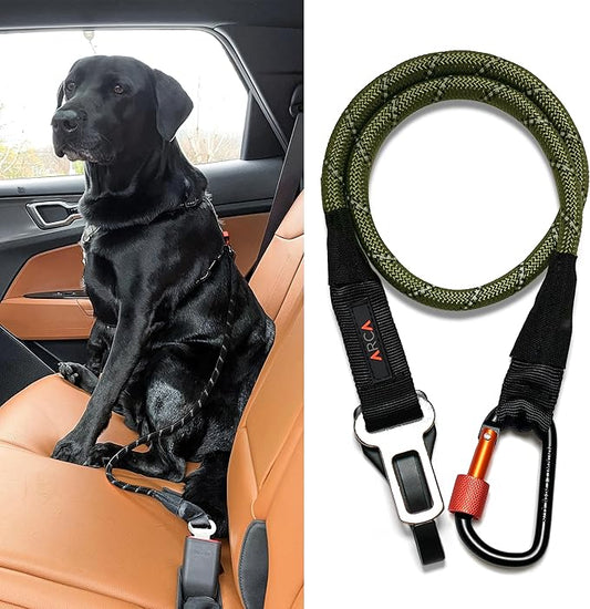 Dog Seat Belt for Car | Universal Dog Car Seatbelt | Durable Reflective Dog Seatbelt with Clip Hook Latch, Buckle and Carabiner- Safe and Secure Pet Safety Restraint for Dog (Army Green)