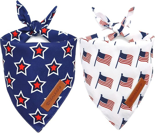 Realeaf American Flag Dog Bandanas 2 Pack 4th of