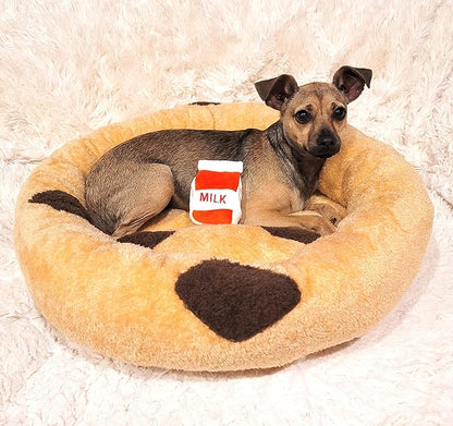 TONBO Soft Plush Small Cute and Cozy Food Dog Cat Bed, Washer and Dryer Friendly (Chocolate Chip Cookie)