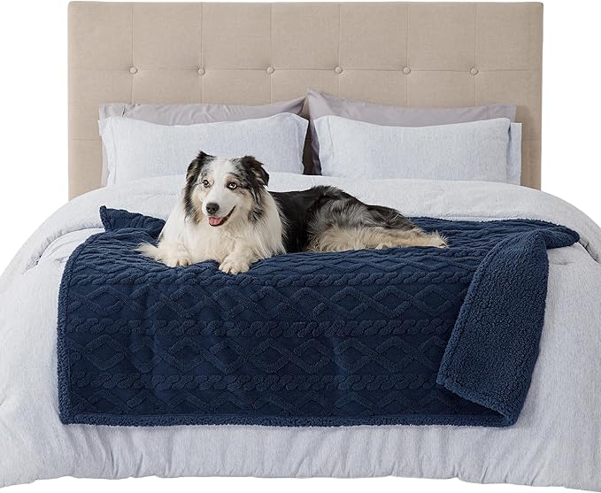 Bedsure Waterproof Dog Blankets for Large Dogs 50"x60", Navy