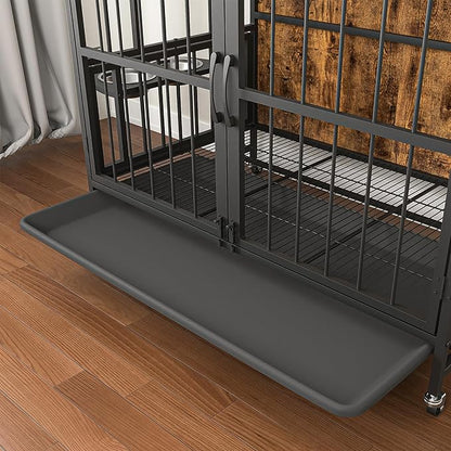 NicBex Dog Crate Furniture Dog Cage with 360 Degree Rotation Height Adjustable Feeding Bowls
