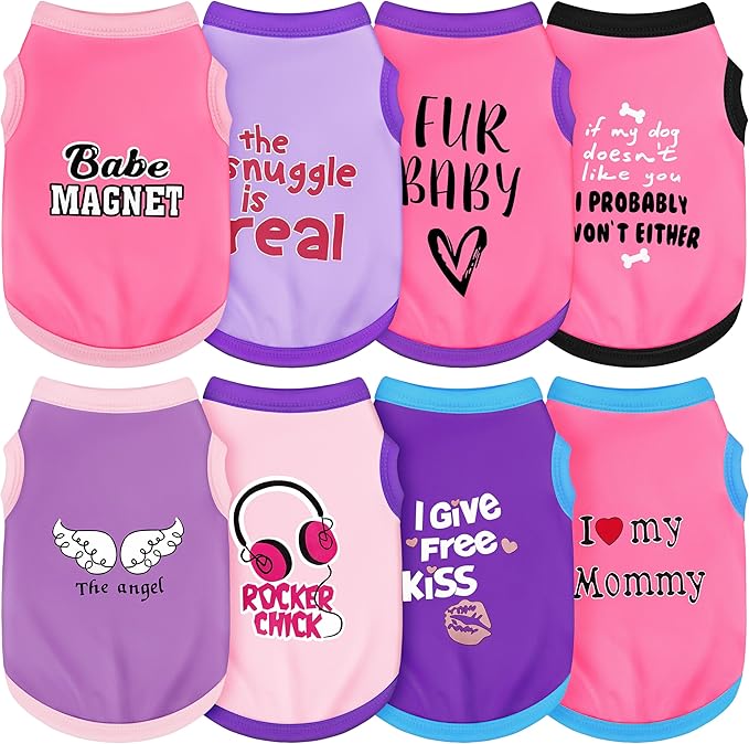 Elevate Your Pet's Seasonal Style: 8PCS of Playful and Airy Dog Shirts with Hilarious Prints