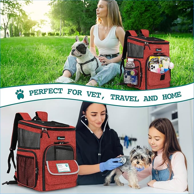 PetAmi Dog Backpack Carrier, Airline Approved Cat Backpacks for Carrying Small Large Cats, Pet Carrier Back Pack, Ventilated Soft Sided for Travel, Hiking, Camping, Max 18 lbs, Red