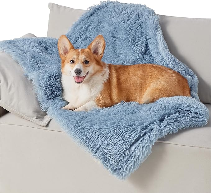 Bedsure Waterproof Dog Blankets for Medium Dogs - Calming Cat Blanket for Couch Protector Washable, Long Faux Fur Pet Throw Blanket for Puppy, Reversible Furniture Protection, 30"x40", Blue