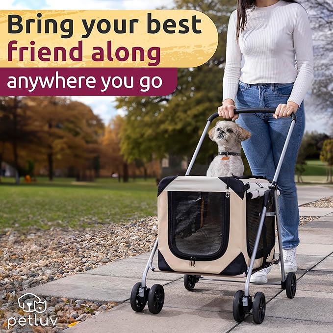 Large Premium Cat Stroller. Fits Up to 2 Cats. Pet Stroller with Top Loading & Side Loading, Soft Sided, Foldable Pet Crate. Includes Super Soft Bed, Vented Windows and Loads of Space