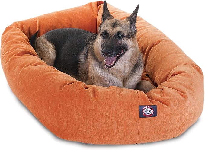 Majestic Pet 52 Inch Micro Velvet Calming Dog Bed Washable – Cozy Soft Round Dog Bed with Spine for Head Support 52x35x11 (inch)