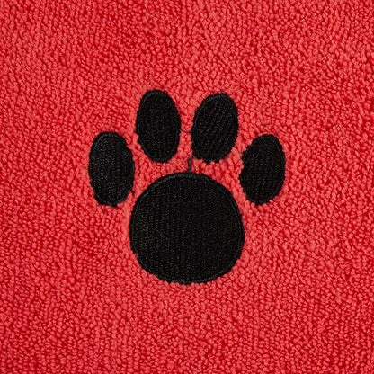 Bone Dry Pet Grooming Towel Collection Absorbent Microfiber X-Large, 41x23.5", Embroidered Red