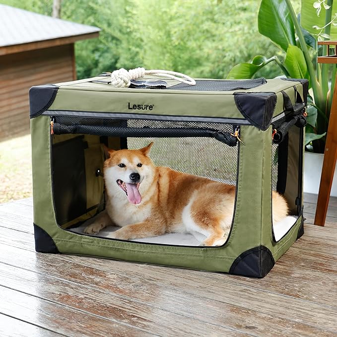 Lesure Soft Collapsible Dog Crate 30 Inch 4-Door Foldable