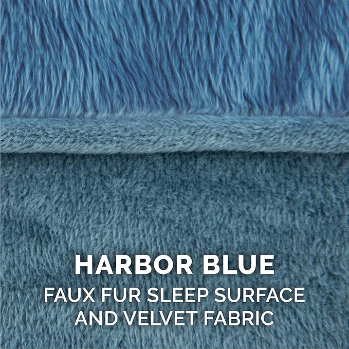 Furhaven Replacement Dog Bed Cover Faux Fur & Velvet Sofa-Style, Machine Washable - Harbor Blue, Large