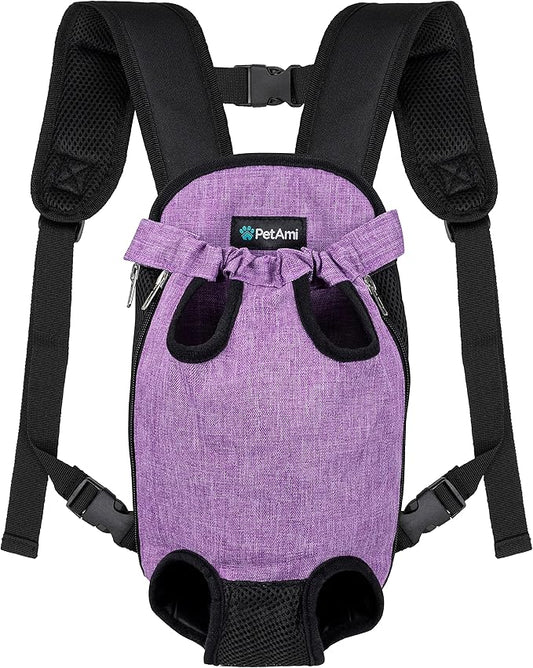 PetAmi Dog Carrier Backpack, Adjustable Dog Pet Cat Front Carrier Backpack | Ventilated Dog Chest Carrier for Hiking Camping Travel, Sling Bag for Small Medium Dog Cat Puppies, Small, 5-9 lbs, Purple